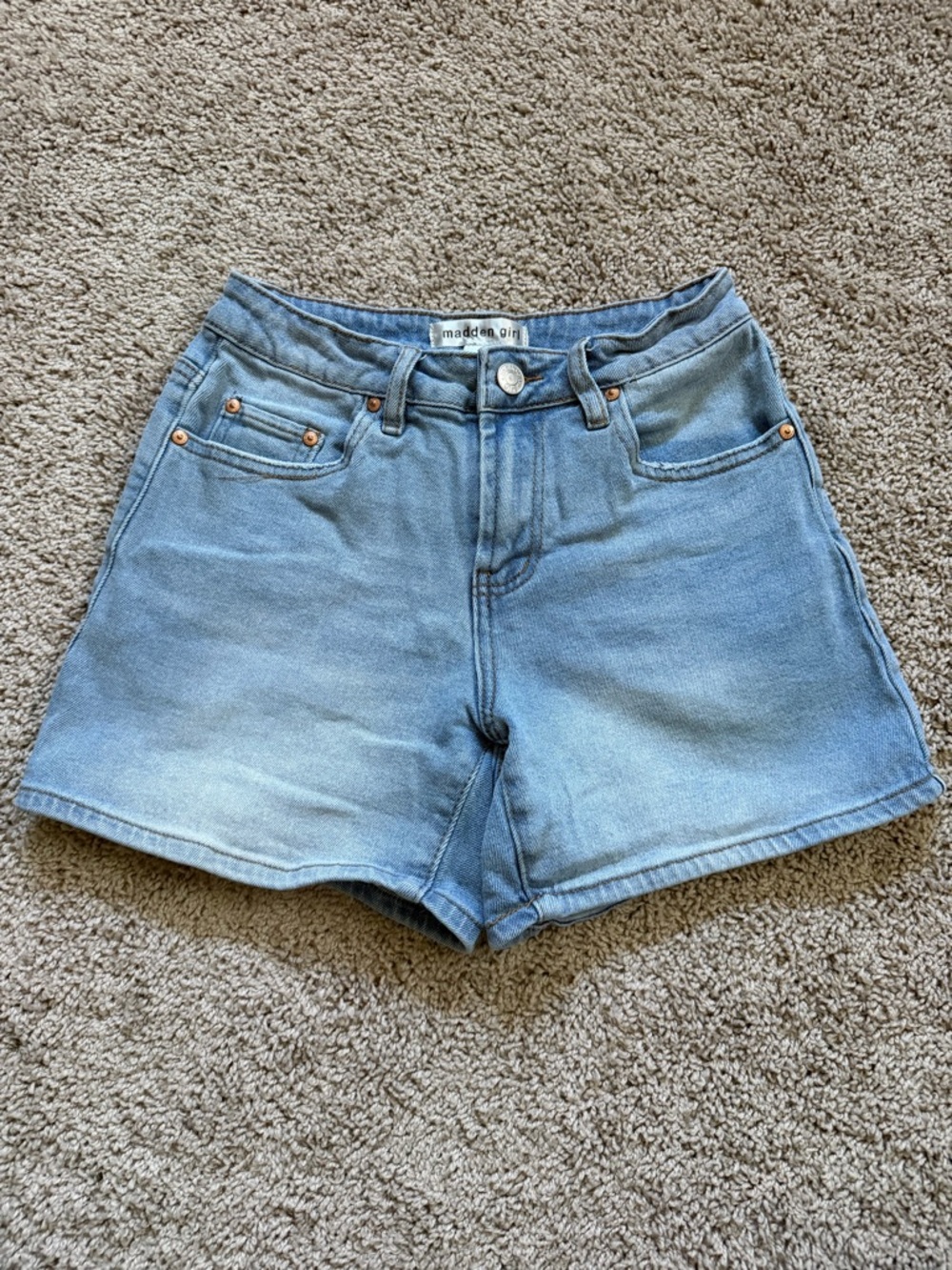 Madden Girl Faded Blue High-Rise Denim Shorts